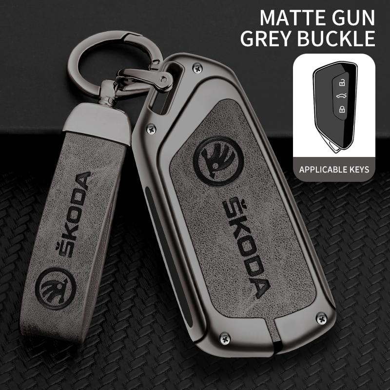 ZPMG6 High Quality Leather Car Key Case Cover For Skoda Superb A7 Kodiaq Octavia A8 2021 Leather Shell Fob Holder Keyless Accessories