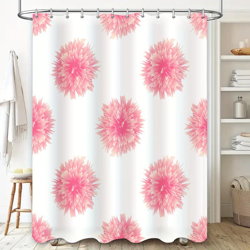 Pink Watercolor Pom Poms Shower Curtain for Bathroom Decor Pink Bath Curtains Floral Print Home Decor Waterproof Fabric Shower P