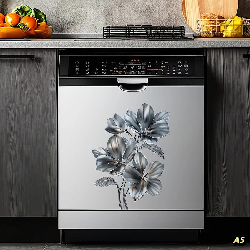 Silvery Floral Rhinestone Decal Sticker Self Adhesive Kitchen Fridge Decoration Waterproof Removable Home Appliance Decor