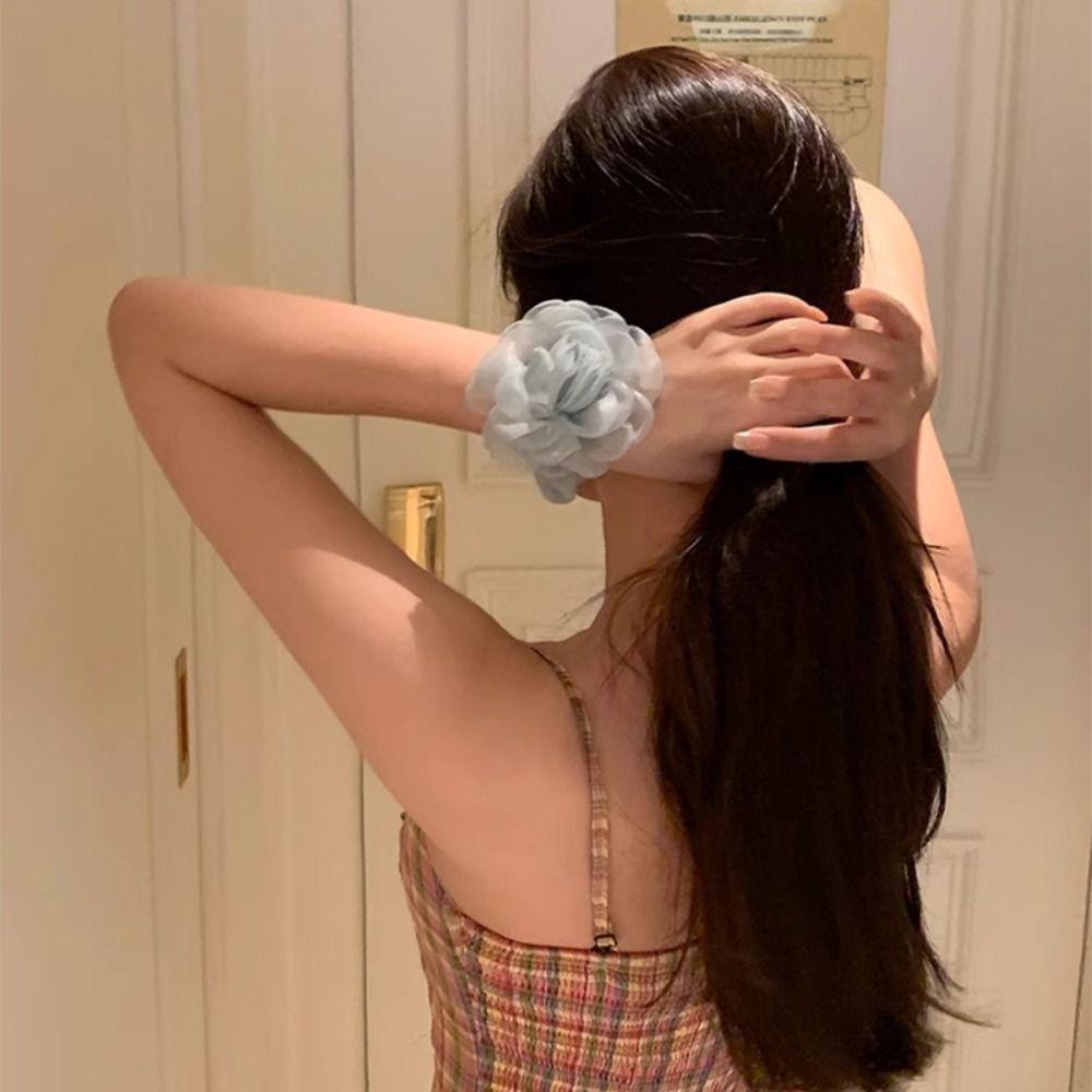 Резинка для волос Роза Веревка для волос Цветок камелии Эластичная резинка для волос Креативная сетчатая резинка для волос с цветком Женская