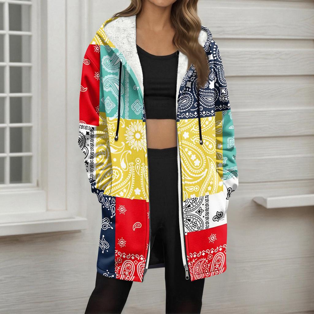 Женская модная флисовая куртка-худи свободного кроя на молнии с градиентным принтом