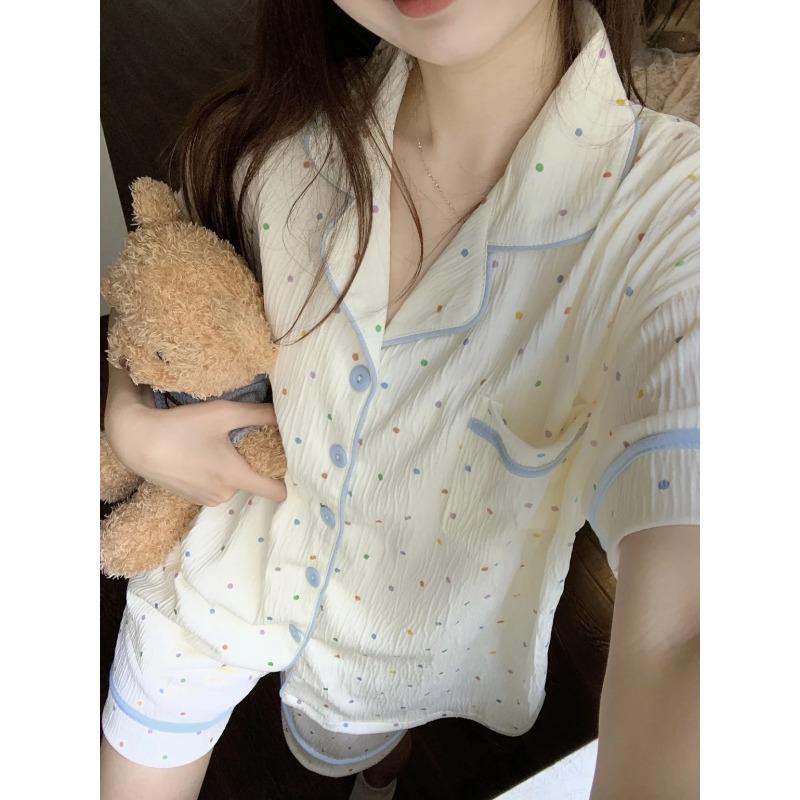 Пижама с цветочным принтом, женский пижамный комплект, корейская летняя пижама из 2 предметов, милая домашняя одежда для студентов