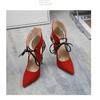 Women's Summer New Sexy Fashion Super High Heel Pointed Lace-up Red High-heeled Sandals