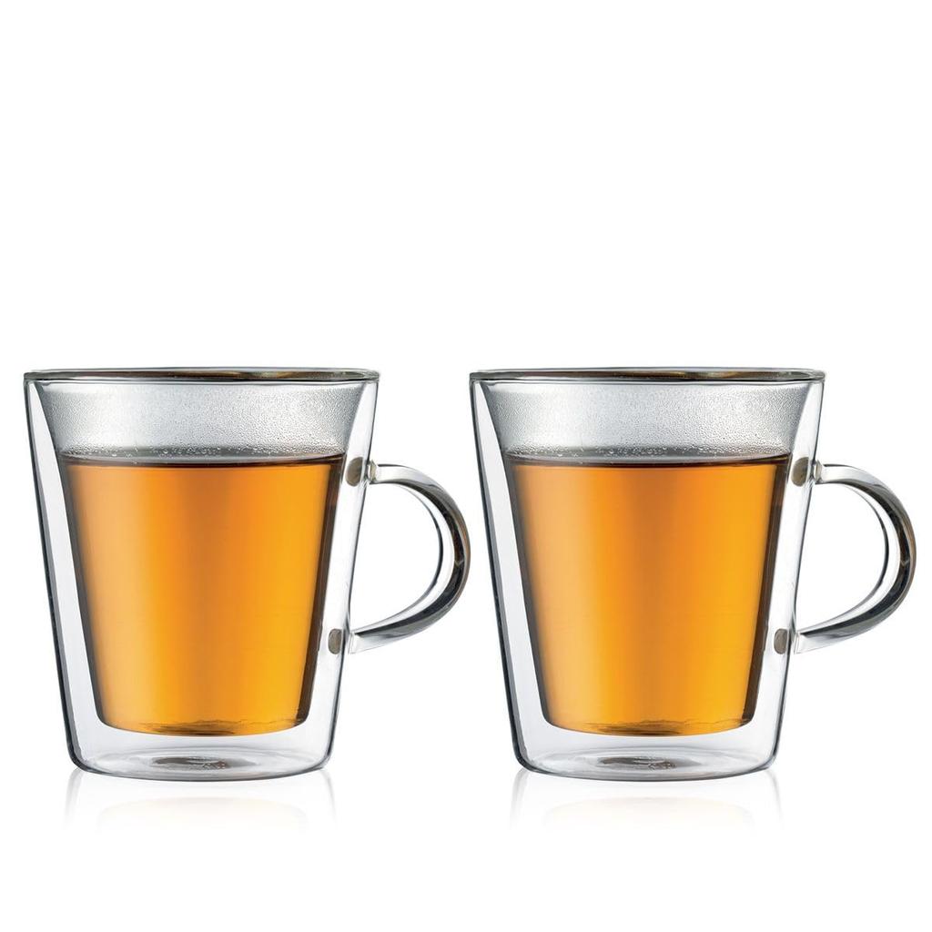 BODUM Glass Cup Tumbler BODUM CANTEEN Double Wall Mug 200ml Set of 2 Retention Double Walled Heat Resistant Glass Microwave Safe Oven Safe Dishwasher