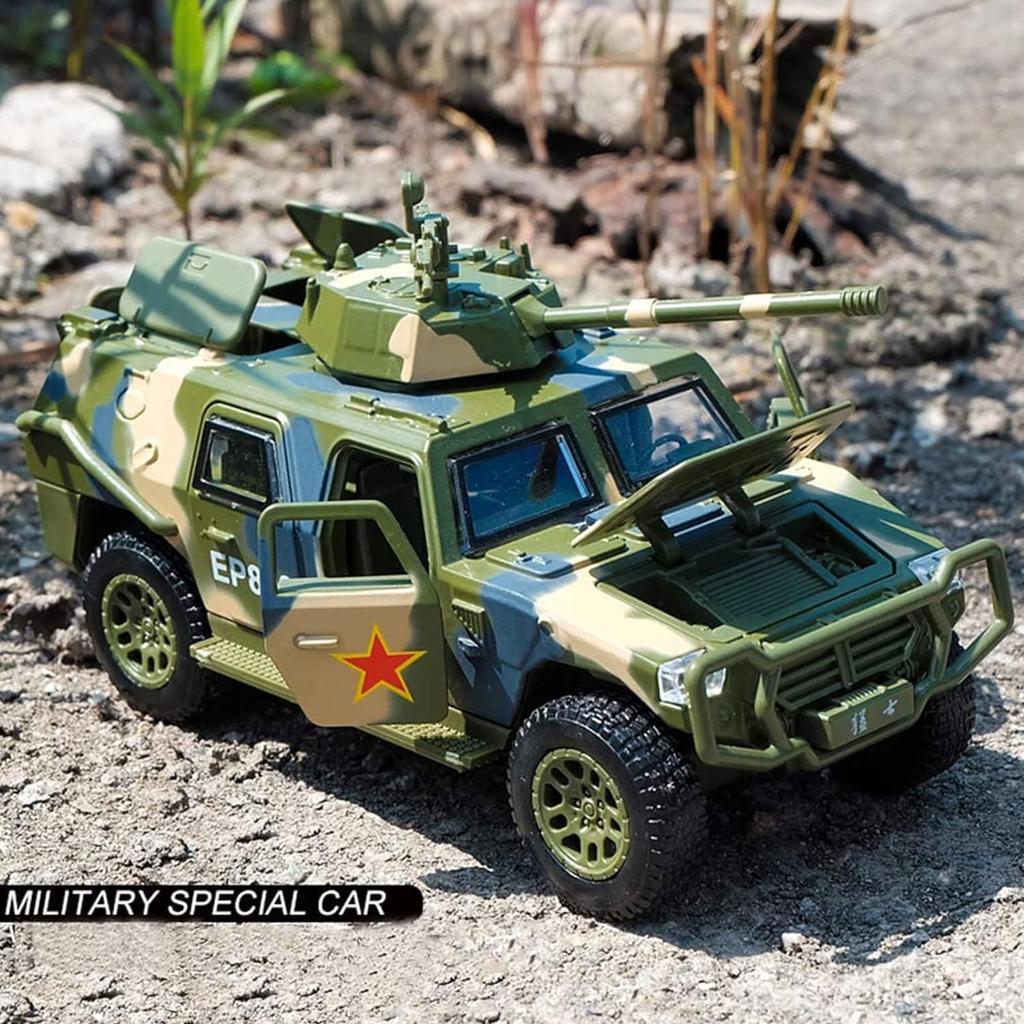 Масштаб 1/50, военные игрушки, грузовик, армейский истребитель, танк EP803, бронированный внедорожник, игрушечный автомобиль с фрикционным приводом, подсветкой и звуками