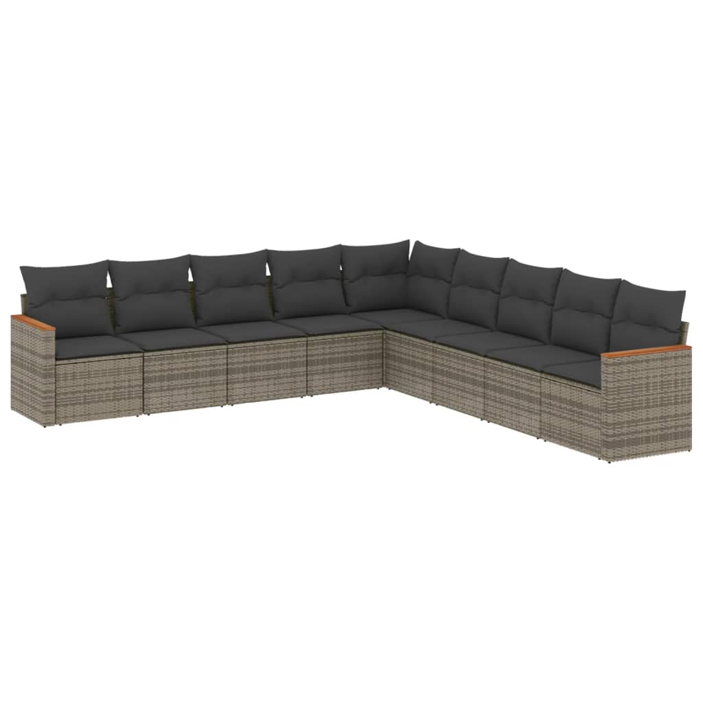 Vidaxl 9-Cz. Комплект садовой мебели с подушками, серый, полираттан