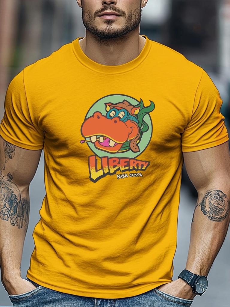 Мужская забавная футболка Liberty Hippo Майк Смит Принт Короткий рукав Круглый вырез Дышащая Мягкая Оверсайз Игривая Повседневная