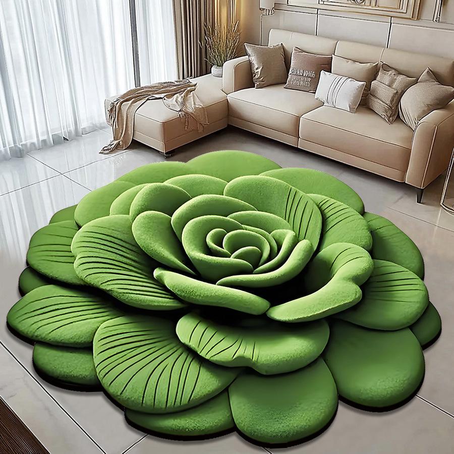 3D Visual Effect Peony Flower Floor Mat Home Living Room Carpet Dirt Resistant Easy To Maintain Absorbent Anti Slip Mat