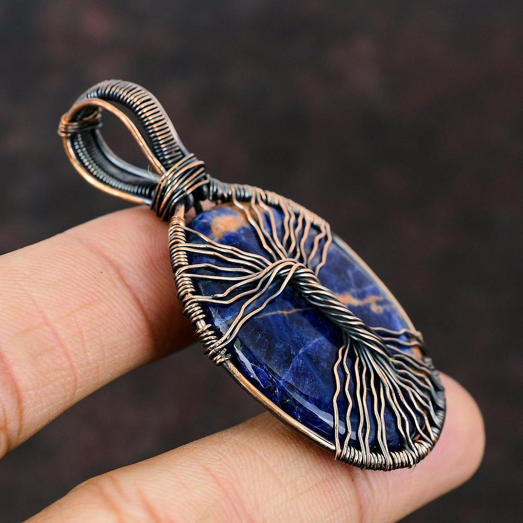 Древо жизни Подвеска из драгоценного камня содалита Медная проволока Обернутая подвеска Проволочная обмотка Ювелирный подарок для мамы Подвески ручной работы Ювелирные изделия Древо жизни