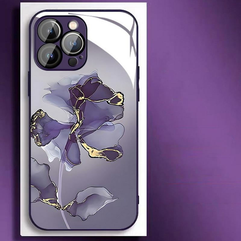 Стеклянный чехол для телефона с мраморным цветочным узором для iPhone 15 14 Pro Max 13 12 11, противоударный защитный чехол для объектива камеры
