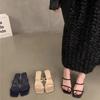 2024 Summer New Simple Open-toed Thin Strap Wedge Sandals Square Head Sexy High-heeled Roman Slippers Flip Flops Blue Slides