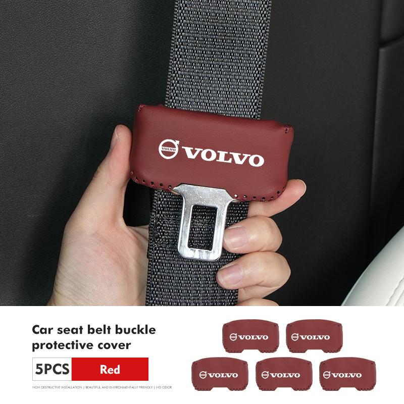 For Volvo 2pcs Leather Car Seat Belt Protective Buckle Anti-Scratch Cover S60 S80 S90 C30 XC40 XC60 XC70 XC90 V40 V60 V90 T6