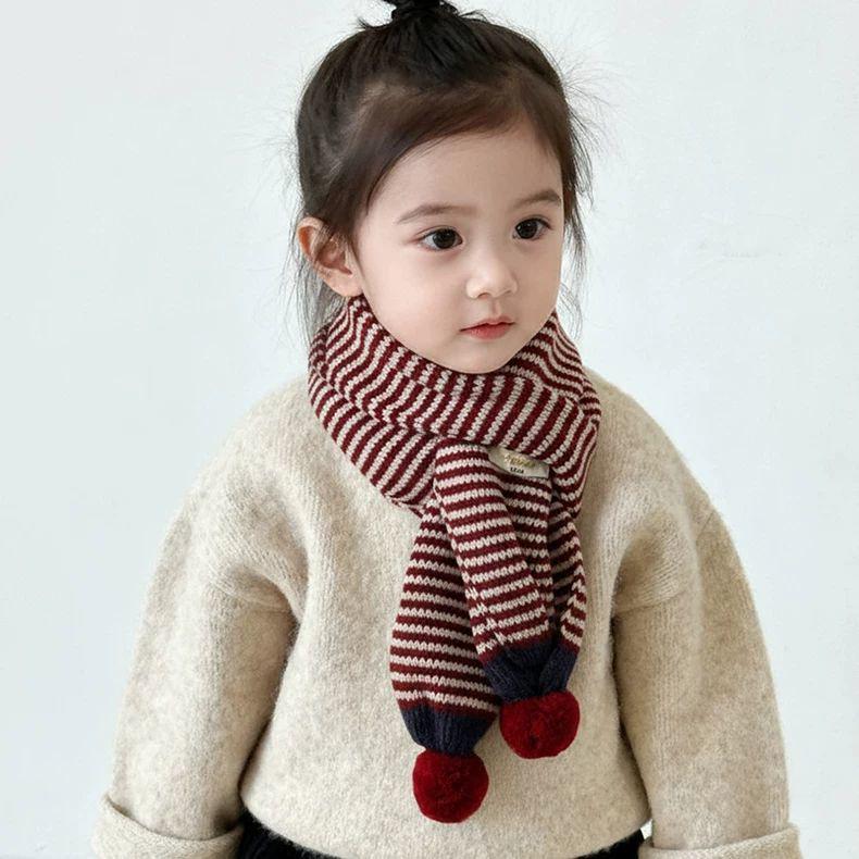 Chic Baby Pom-Pom Knit Scarf: Color Block, Unisex, Warm Wool