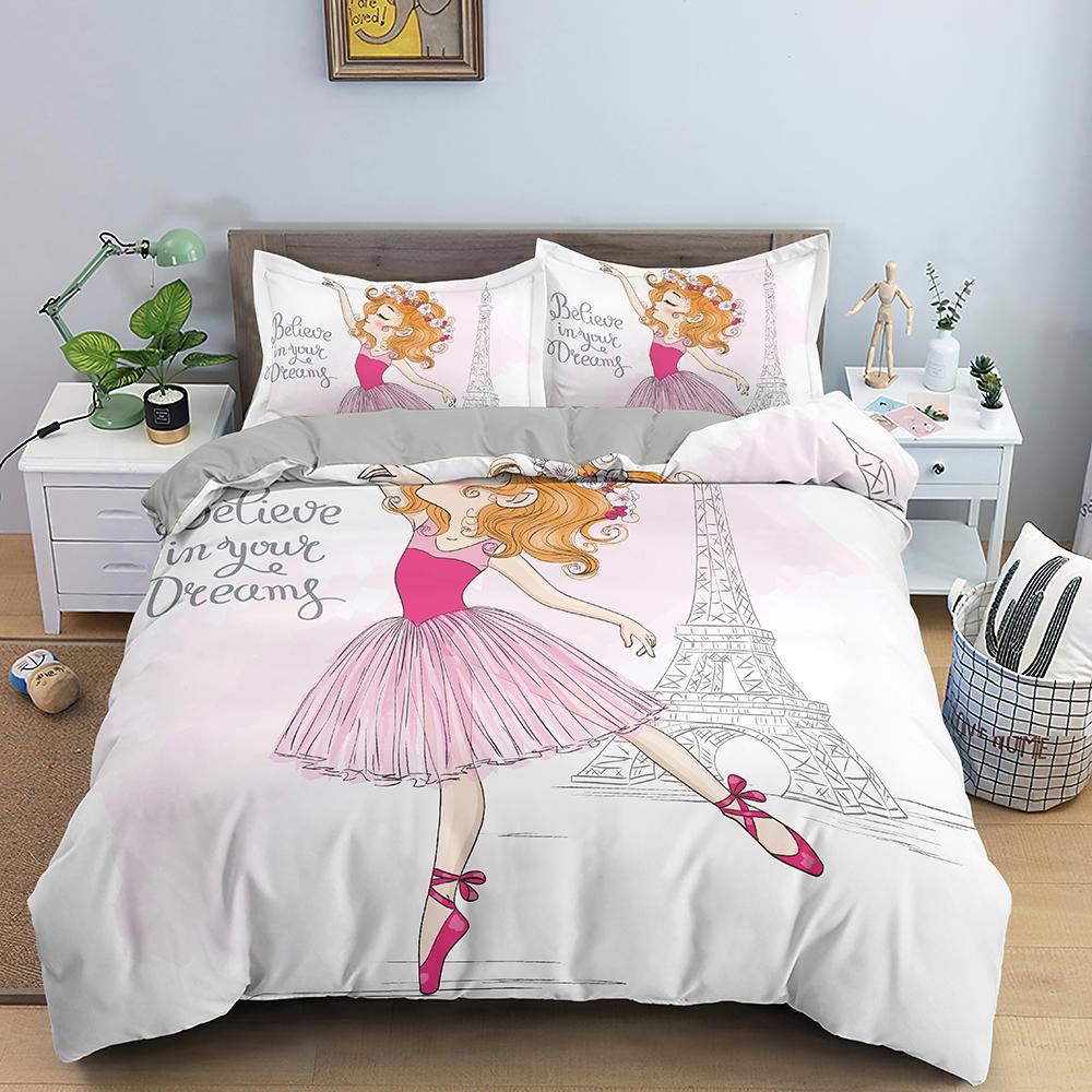 Dancing Girl Duvet Cover Ballet Girls Bedding Set Home Textile Bedclothes Soft Girly Comforter Cover Queen/King Size For Kids