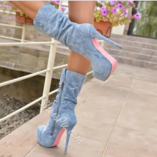 Women Sexy Shoes 2021 Design Platform Thin High Heels Fashion Winter Party Women Shoes Woman Mid Calf Boots Female