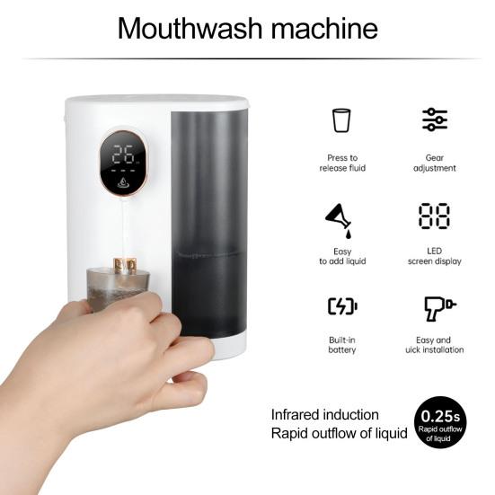 Автоматический дозатор ополаскивателя для полости рта со светодиодным дисплеем, 4 уровня дозирования, 20,3 жидких унций, 600 мл, перезаряжаемый через USB, настенный дозатор для ополаскивателя для полости рта в ванной комнате, крепление на столешницу