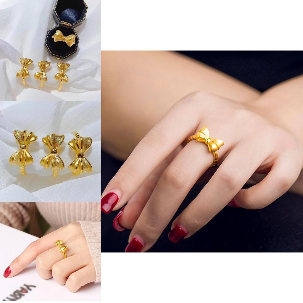 Unique Gold Plated Brass Open Bow Adjustable Ring Minimalist Charm For Women's Fashion