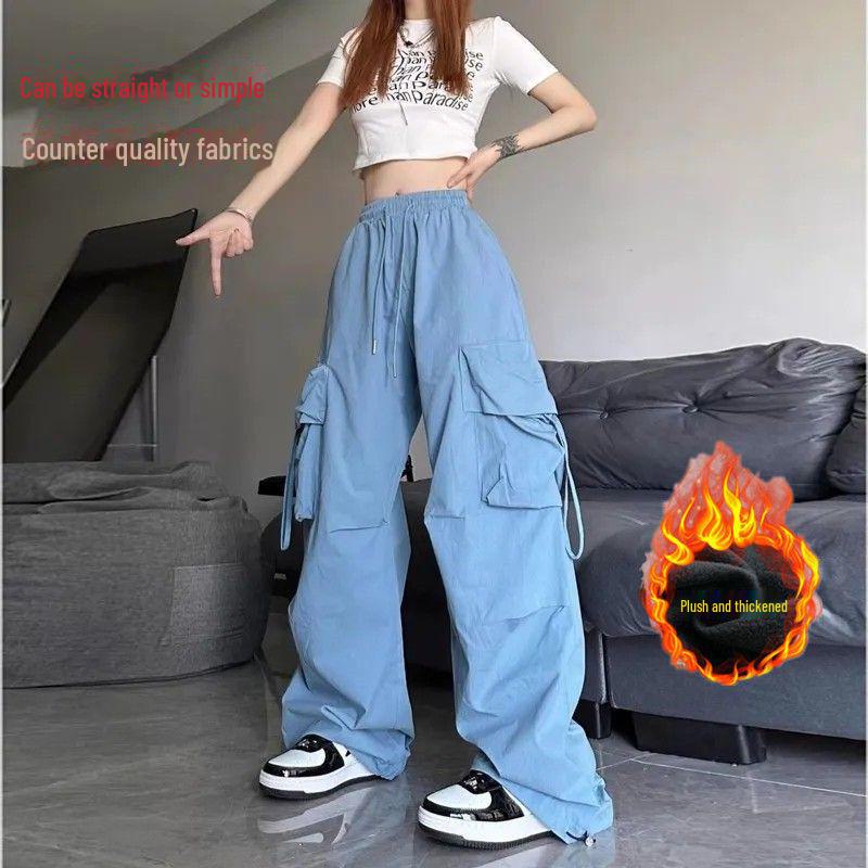 Плотный комбинезон в американском стиле 2024 года: Женский тренд осень/зима, повседневные универсальные прямые широкие брюки свободного кроя для мужчин