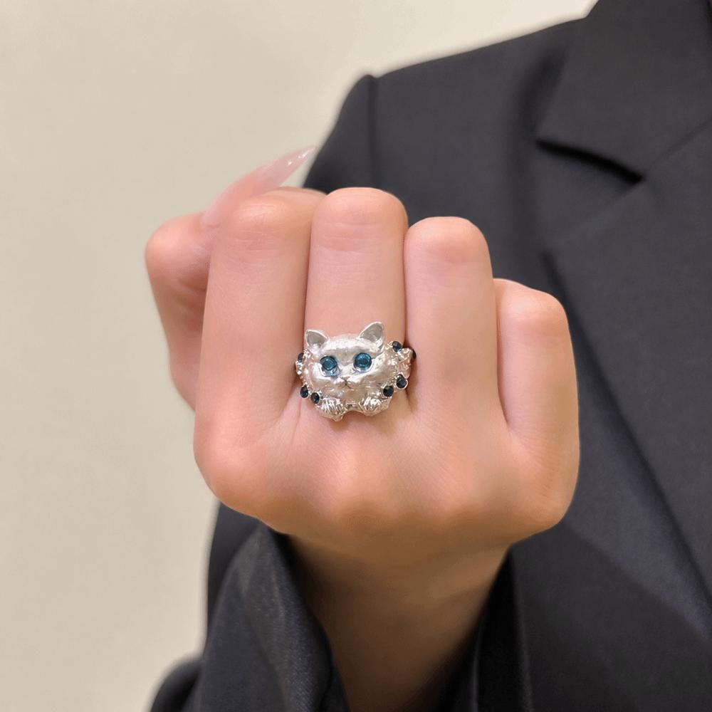 Open Band Open Ring Adjustable Fit Index Finger Ring Elegant Cat Open Ring Gift for Cat Lovers