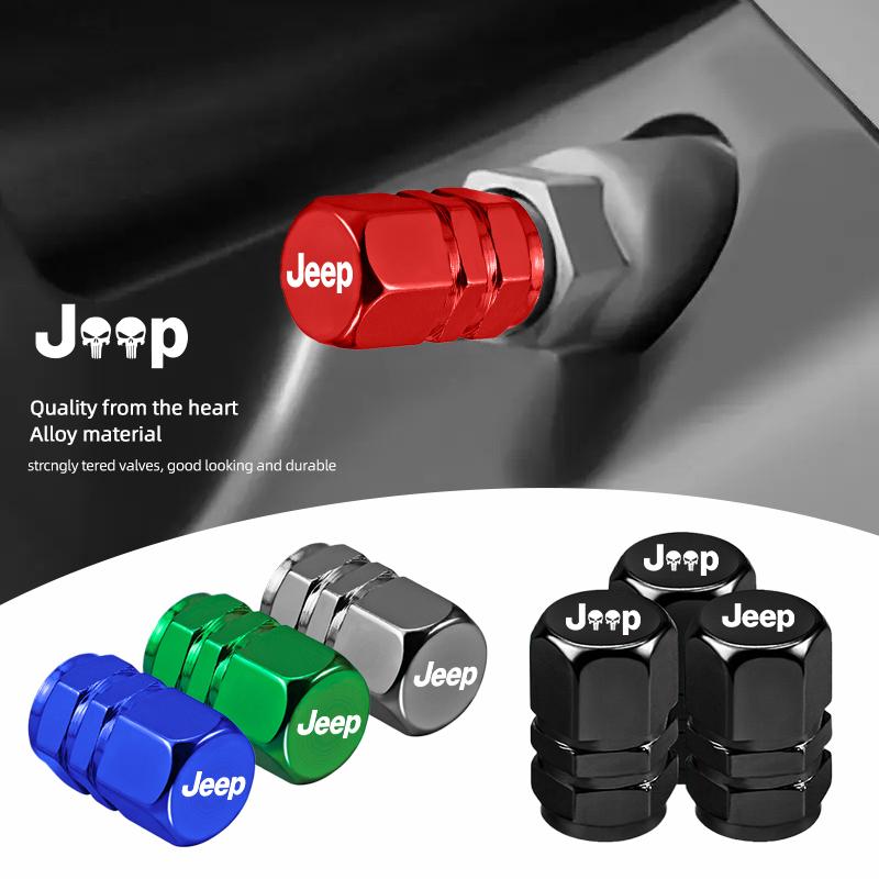 4Pcs Car Wheel Air Stem Cover Tire Valve Dustproof Caps For Jeep Renegade Wagoneer Avenger Recon Wrangler JK Gladiator Compass ALY1