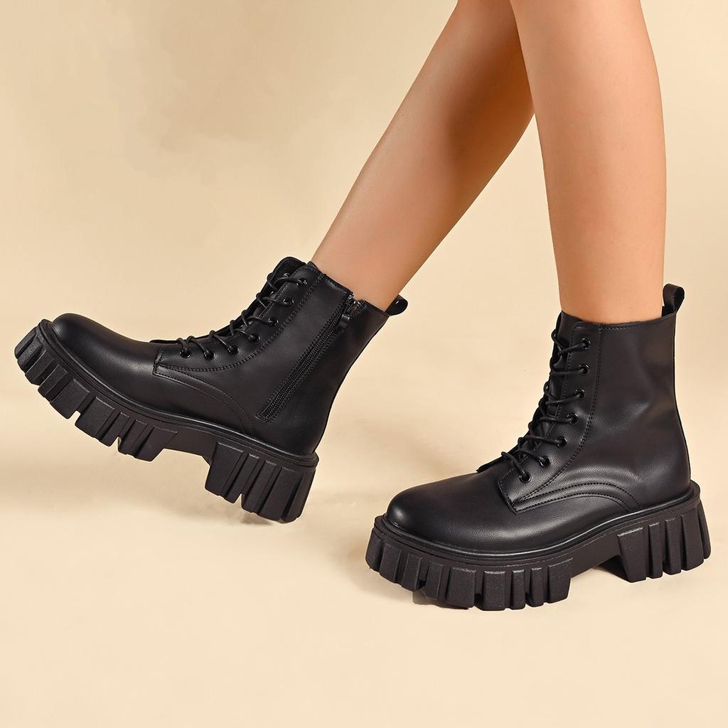 Fashion Chunky Platform White Ankle Boots Women Autumn Winter Pu Leather Booties Mujer Punk Thick Bottom Motorcycle Boots Size 35-43