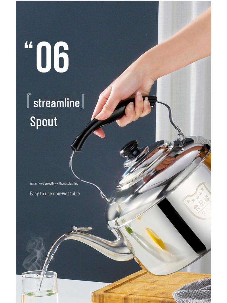 Чайник со свистком из нержавеющей стали Zhongbao 304, большой емкости для газовых и индукционных плит