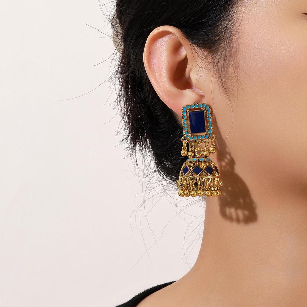 Богемные ретро серьги с кисточками и инкрустированным бриллиантовым шариком