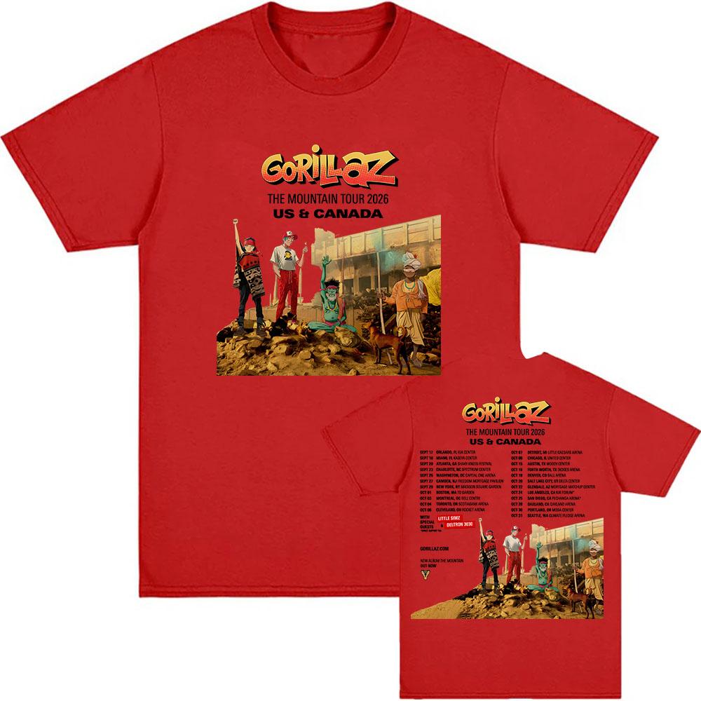 GORILLAZs The Mountain Tour 2026 T-shirt Summer Short Sleeve O-neck Unisex Tshirts Rock Band Graphic Print T Shirt