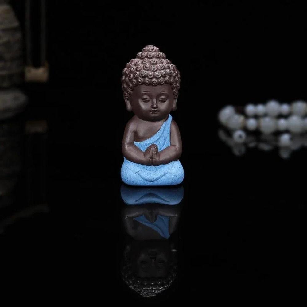 Ceramic Buddha Statue Cute Mini Monk Figurines Tea Pet Ornaments Sitting Statues Tea Play