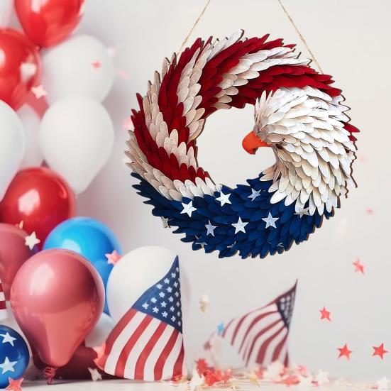 Independence Day Patriotic Eagle Wooden Plaque Red White Blue Bird Indoor Outdoor Front Door