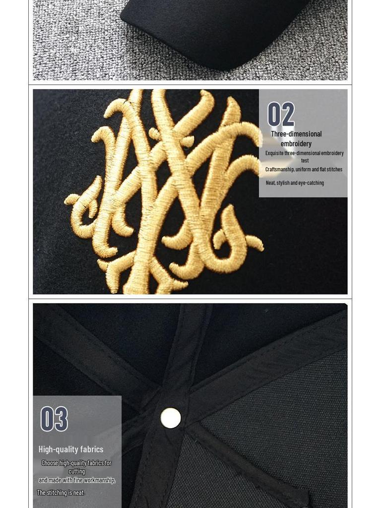 Мужская бейсболка с высоким верхом из шерстяного фетра: Большая голова, подходит для маленького лица, корейский стиль, весна/осень.