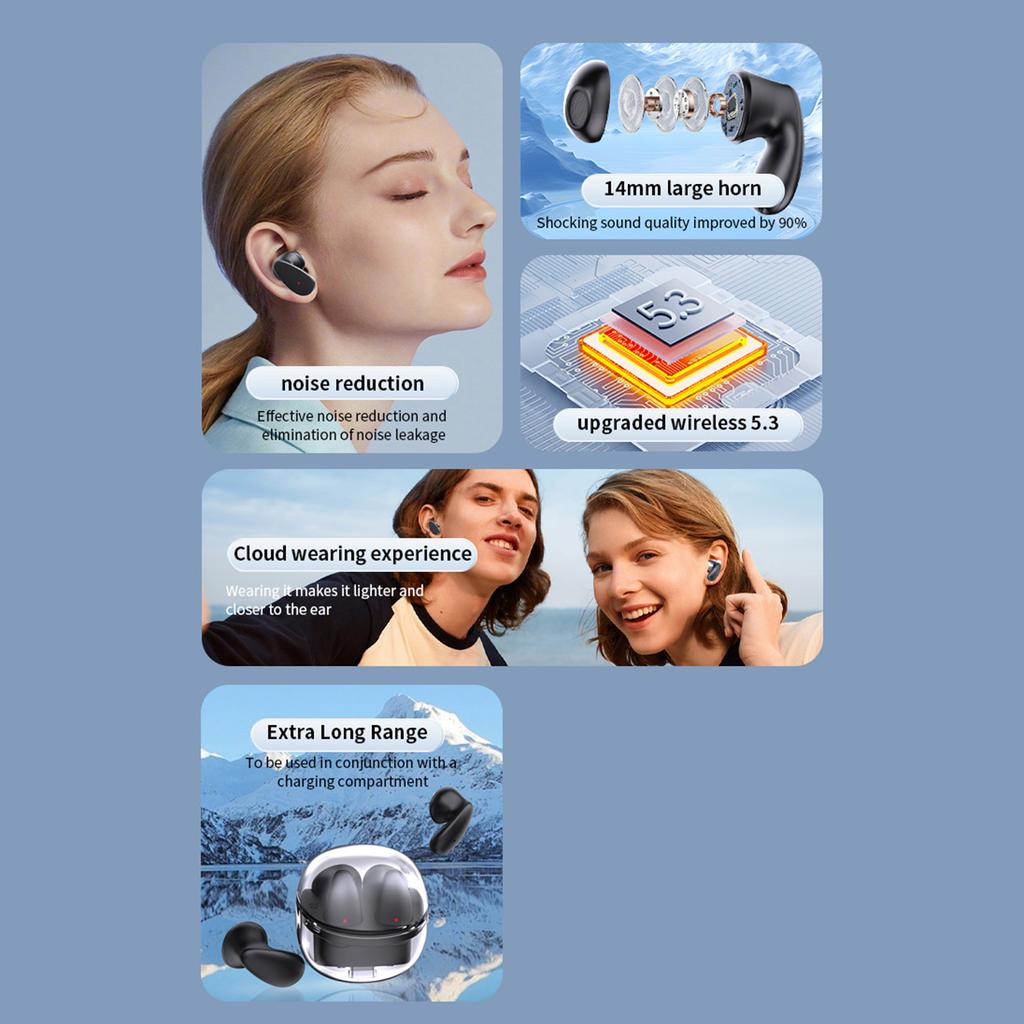 RD40 Transparent Bin Cloud Sense Wearing Experience BT Wireless Headset 24h Ultra Long Life 13mm