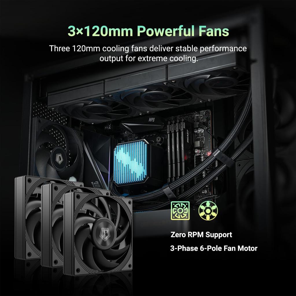 DX360 MAX Liquid CPU Cooler 360mm ARGB AIO 38mm Thick 3 120mm High Efficiency Zero RPM Compatible with Intel AMD TDP 350W ID-COOLING Cooler, Radiator,