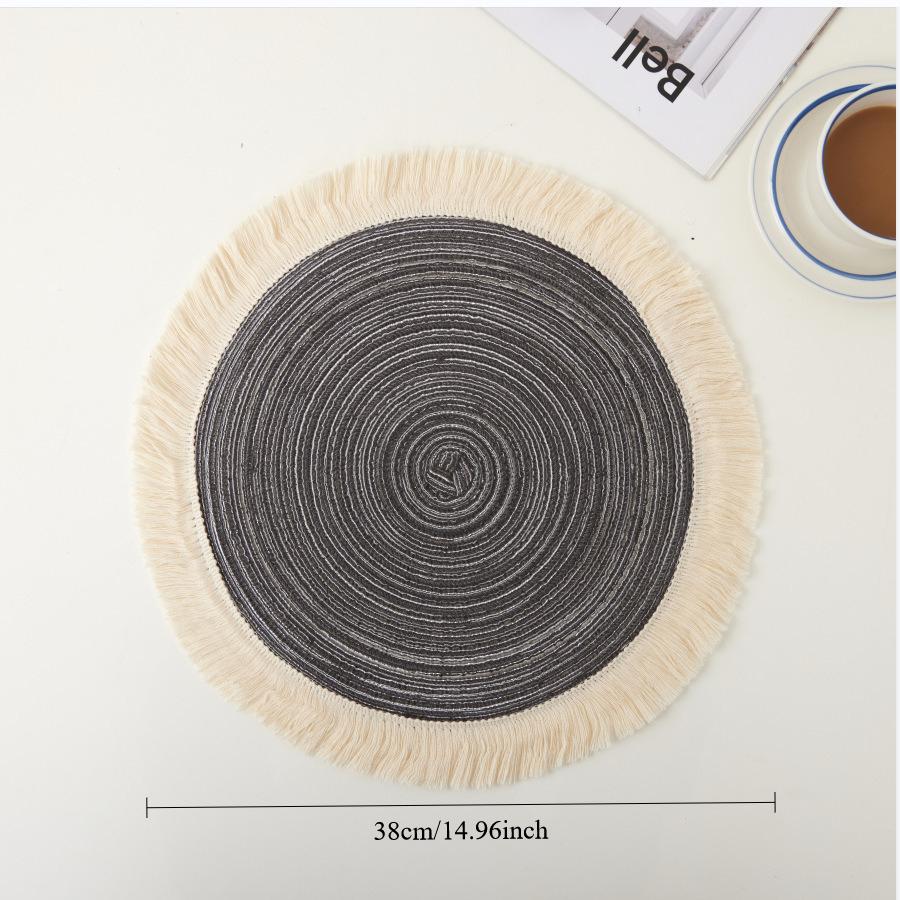 Nordic Ramie Western Food Mat Bowl Mat Tea  Tassel Edge Cotton Yarn Insulated Vegetable  Plate  Round Meal Mat 5pcs