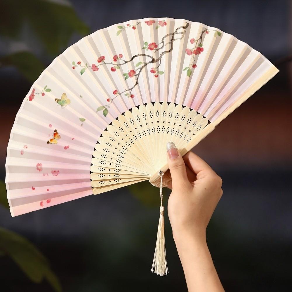 Butterfly Tassel Folding Fan Chinese Style Handheld Fan Ancient Bamboo Fan Hanfu Accessories
