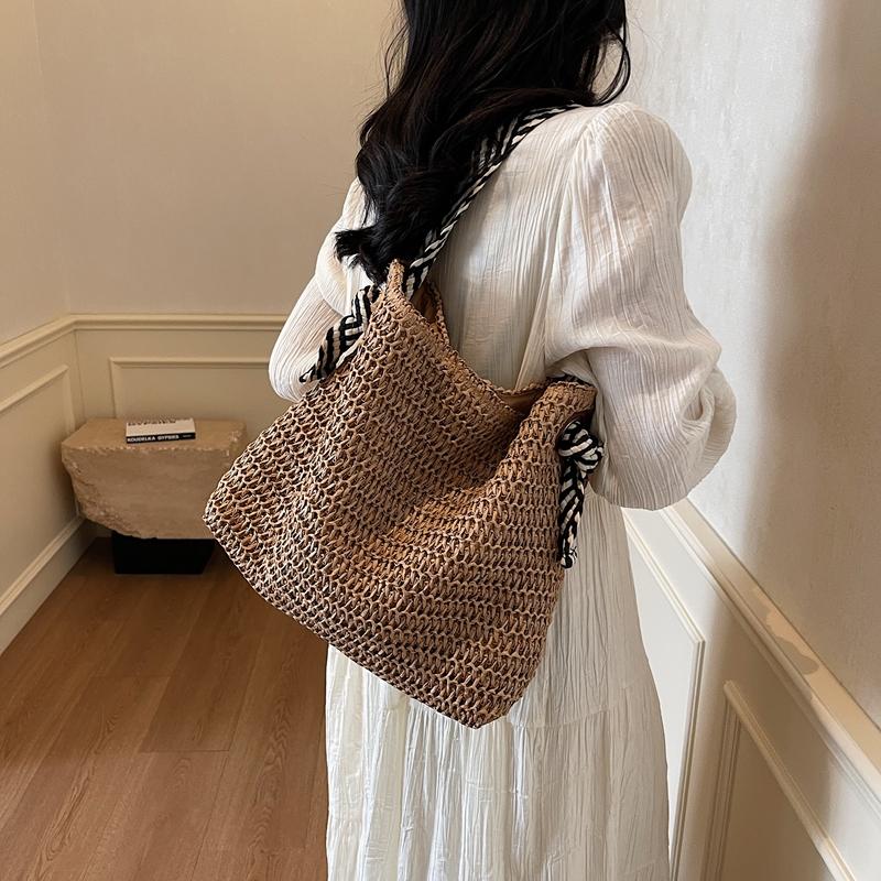 Большая вместительная соломенная сумка для женщин, сумка на плечо для отдыха на море, сумка-тоут для поездок на работу