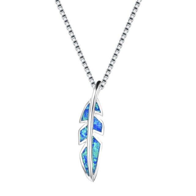 Red/Blue/Green Fire Opal Leaf Pendant Necklaces For Women 925 Sterling Silver Feather Jewelry Female Chain Wedding Necklace