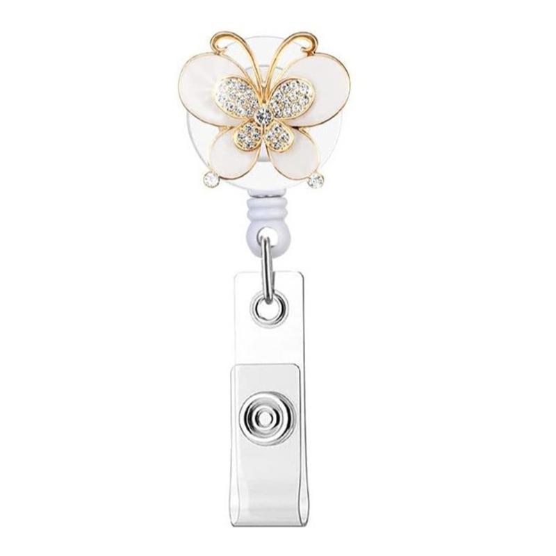 Adjustable 60cm Butterfly Bees Rhinestones Id cards Holder Secure Clip for Workplaces Professional Office Accessories