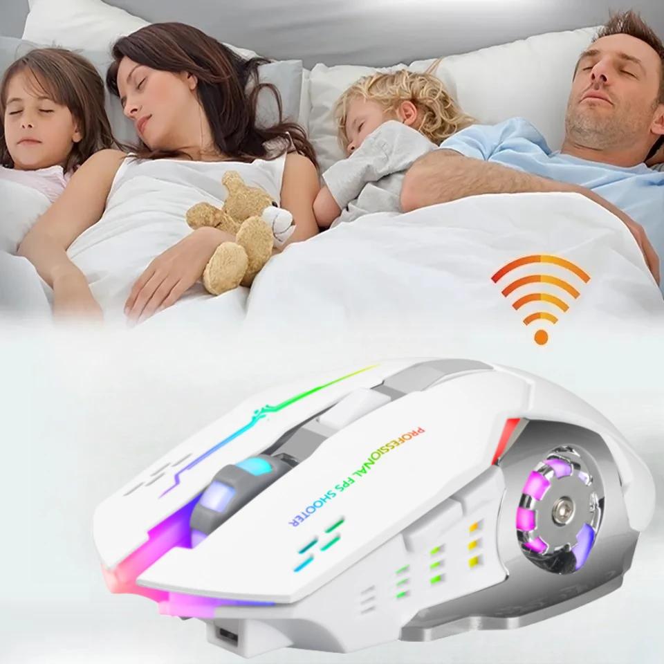 Беспроводная перезаряжаемая игровая мышь, 7 светодиодов, 6 кнопок, 3 уровня DPI Мыши для ноутбука ПК геймера настольного компьютера Chromebook Mac