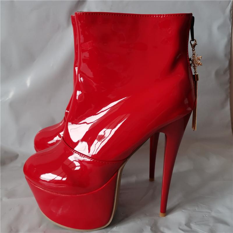 Модные сексуальные ботильоны на высоком каблуке для женщин, модные лакированные короткие ботинки на платформе, белые, красные, фетиш-обувь для вечеринок, большой размер 45 47