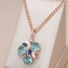 Geometric Light Green Zircon Large Pendant Necklace for Women Classic Double Hollow Golden Chain Luxury Jewelry