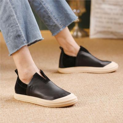 Ретро лоферы из коровьей кожи на мягкой подошве, из натуральной кожи, однотонные, универсальные женские туфли на плоской подошве