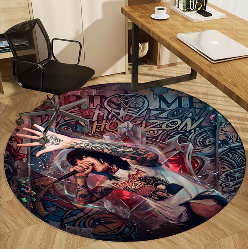 Bring Me the Horizon Pattern Round Rug, Indoor/Outdoor Mat, for Picnic, Gameroom, Bedroom, Office, Living Room, Home Decor Carpet, Birthday Gift