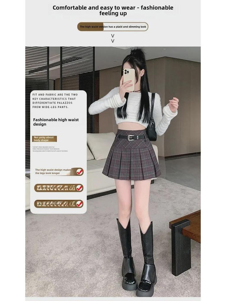 Korean Plaid Woolen Pleated Skirt: Autumn/Winter High-Waist College Style