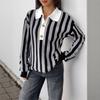 2025 Autumn and Winter New Retro Striped Sweater Lapel Versatile Pullover Sweater for Women