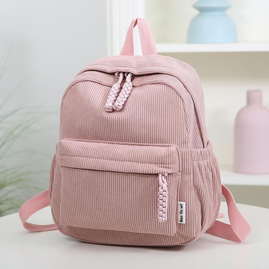 Женский вельветовый рюкзак Зима 2024 - Японский повседневный, Универсальный, Стиль мягкой девушки для путешествий и шопинга