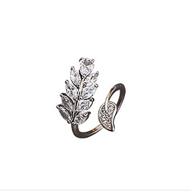 Luxurious Zircon Leaf Shaped Silver Open Rings For Womans Unusual Accessories For Korean Fashion Jewelry Party Girls Rings
