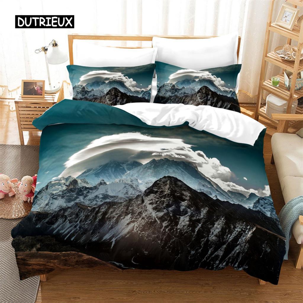 Пододеяльник Природный пейзаж Пейзаж Снежная гора Королева Постельное белье Пододеяльник Покрывала с наволочкой Украшения для спальни
