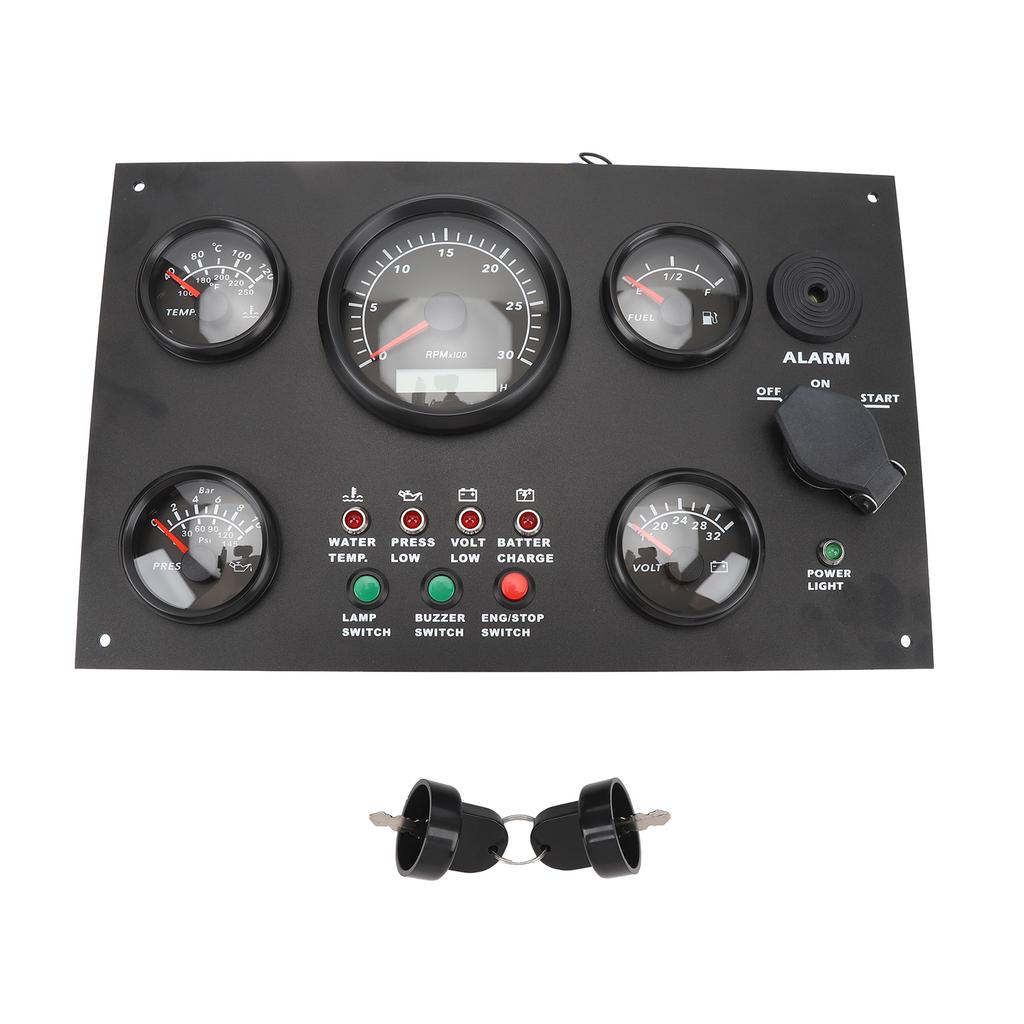 300x190mm Boat Gauge Panel 0 to 3000 RPM Water Temp Oil Level Voltage Pressure Tachometer Panel for Yachts Ships Black