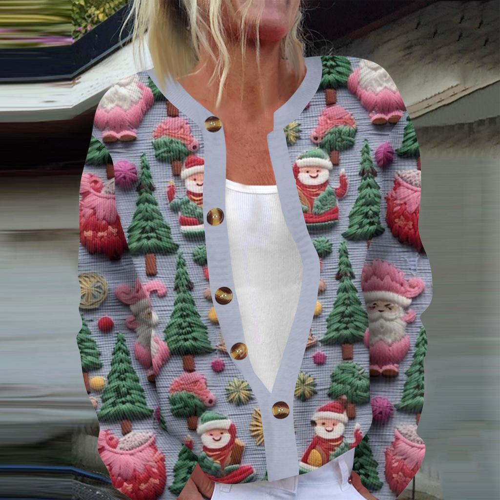 Женская мода с длинным рукавом, рождественский принт «Снеговик-снежинка», куртка, кардиган